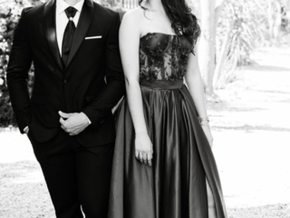 Black and white image couple during their matric dance photoshoot taken by Loci Photography