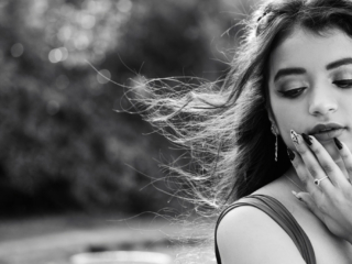 Black and white image of girl and her nail details during her matric dance photoshoot by Loci Photography