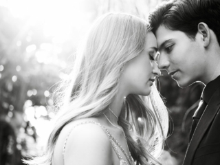 Image of couple in black and white looking at each other during matric dance photography shoot by Loci Photography
