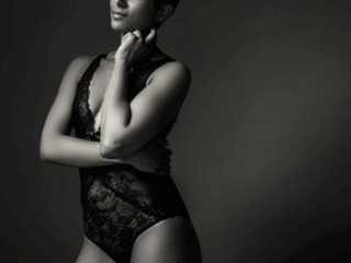 Example of black and white boudoir image taken in studio by Loci Photography