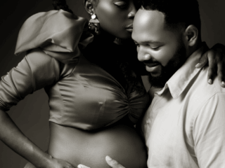 Black and white maternity portraits done in studio by Loci Photography.