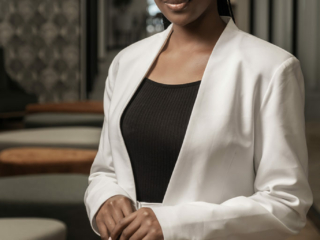 Corporate image of woman with glasses and white suit photographed by Loci Photography