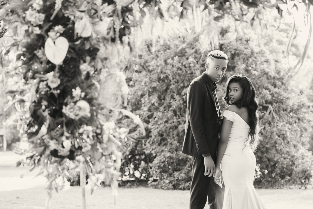 Black and white image of stunning matric dance photography in Pretoria by Loci Photography