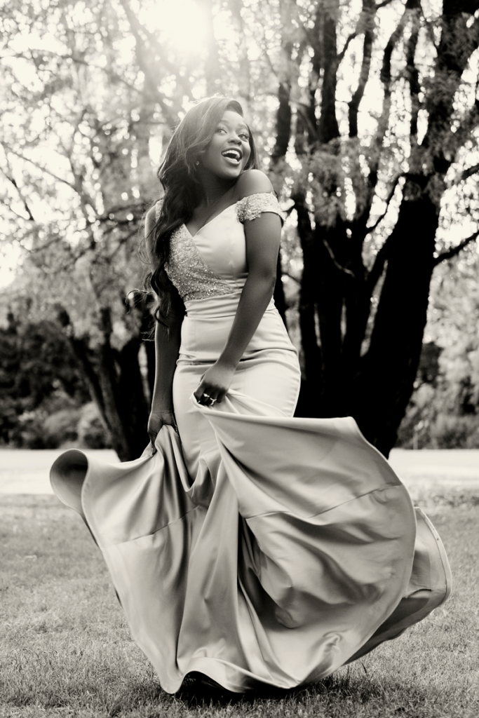 Black and white image of stunning matric dance photography in Pretoria by Loci Photography