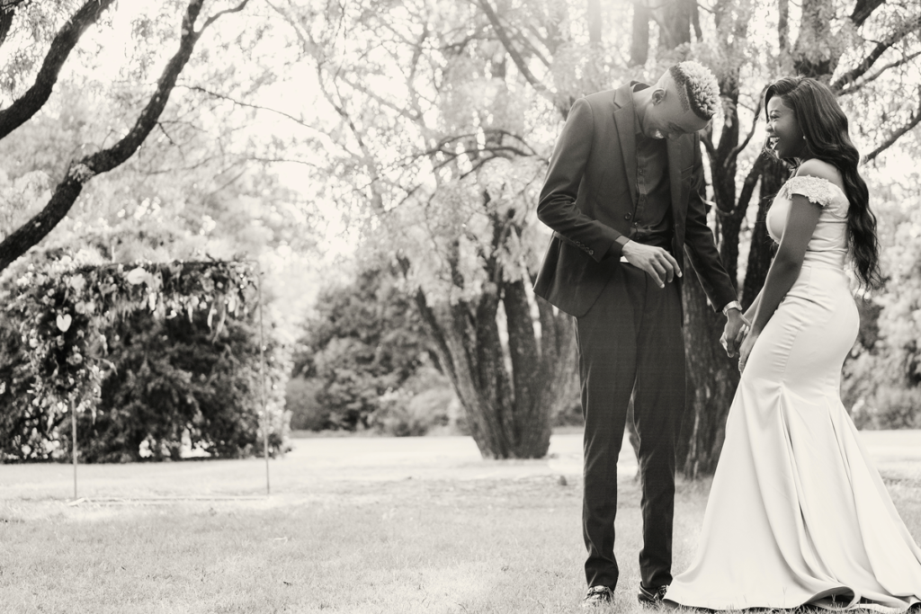 Black and white image of stunning matric dance photography in Pretoria by Loci Photography